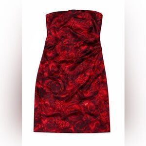 Ann Taylor Strapless Floral Cocktail Dress Size 6P Petite Red Black NWT